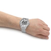 Cloc Awtomatig Dynion Rotary Greenwich gyda Deial Sgerbwd Arian GB02940/06