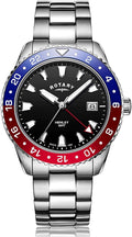 Rotary Gents Watch with Black Dial and Stainless Steel Bracelet GB05108/30