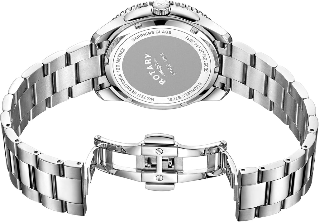 Rotary Gents Watch with Black Dial and Stainless Steel Bracelet GB05108/30