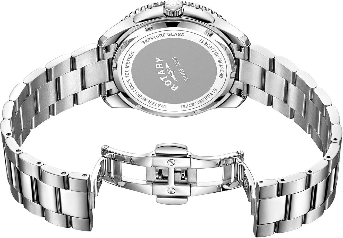 Rotary Gents Watch with Black Dial and Stainless Steel Bracelet GB05108/30