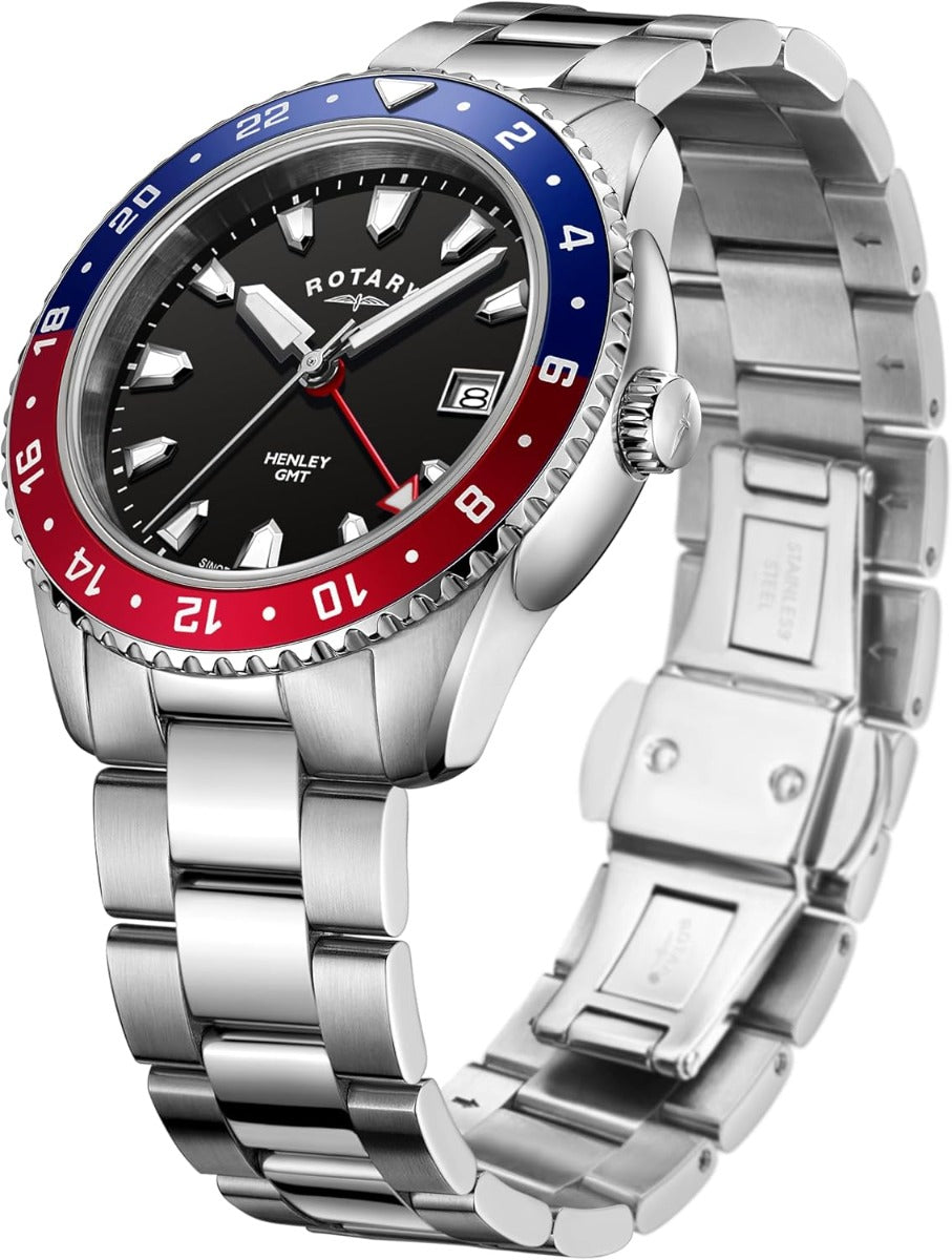 Rotary Gents Watch with Black Dial and Stainless Steel Bracelet GB05108/30