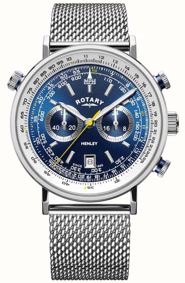 Rotary Mens Chronograph Watch with Silver Strap and Blue Dial GB05235/05