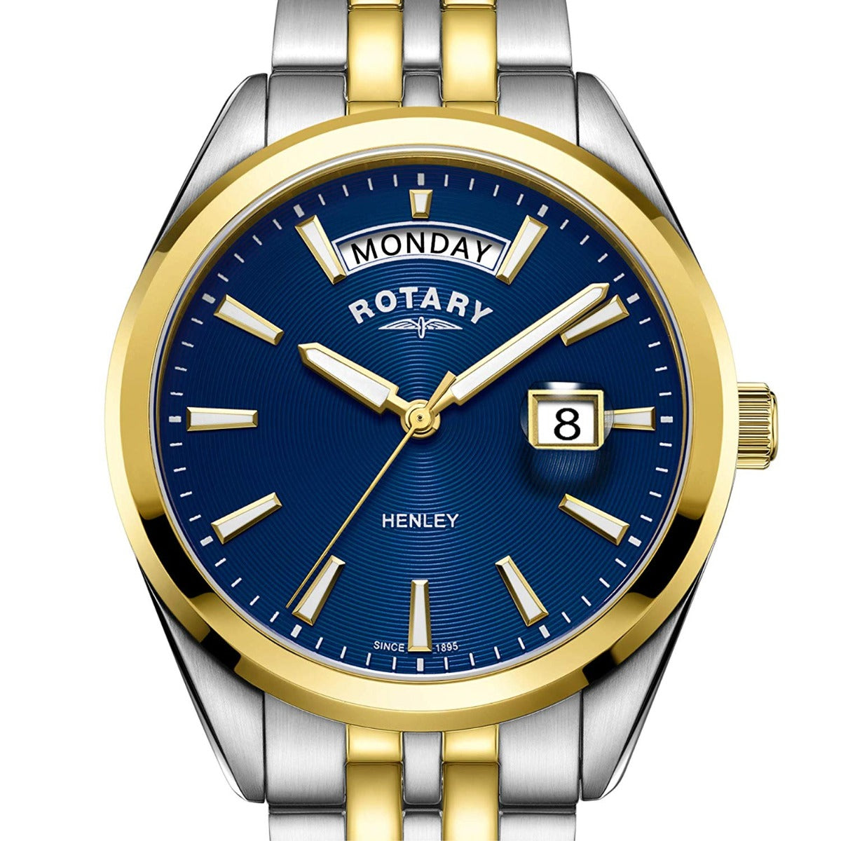 Rotary Mens Two Tone Gold Bracelet Blue Dial Henley Analogue Wrist Watch GB05291/05