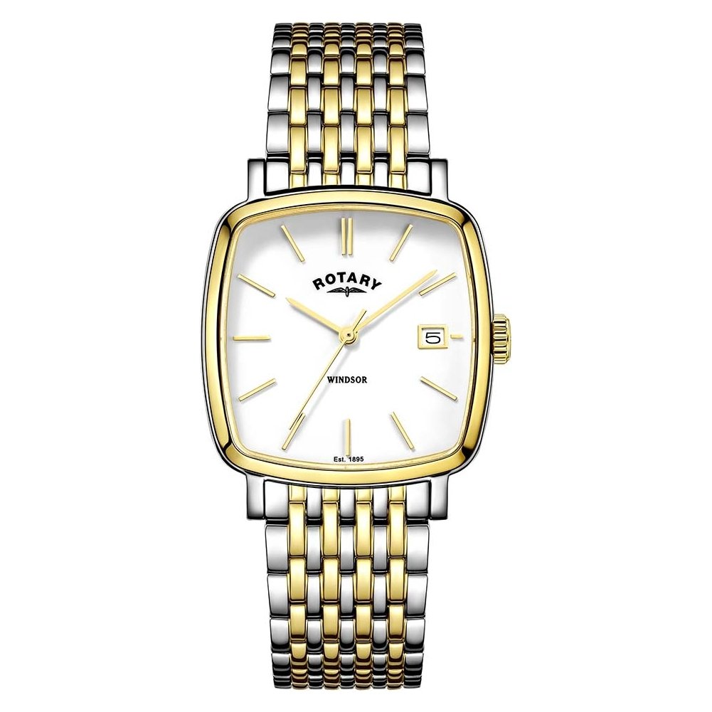 Rotary Mens Windsor Watch with Two Tone Bracelet and White Dial GB05306/01