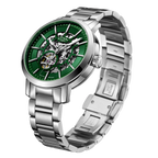 Cloc Awtomatig Dynion Rotary Greenwich gyda Deial Sgerbwd Gwyrdd a Breichled Dur Di-staen GB05350/24