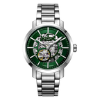 Cloc Awtomatig Dynion Rotary Greenwich gyda Deial Sgerbwd Gwyrdd a Breichled Dur Di-staen GB05350/24