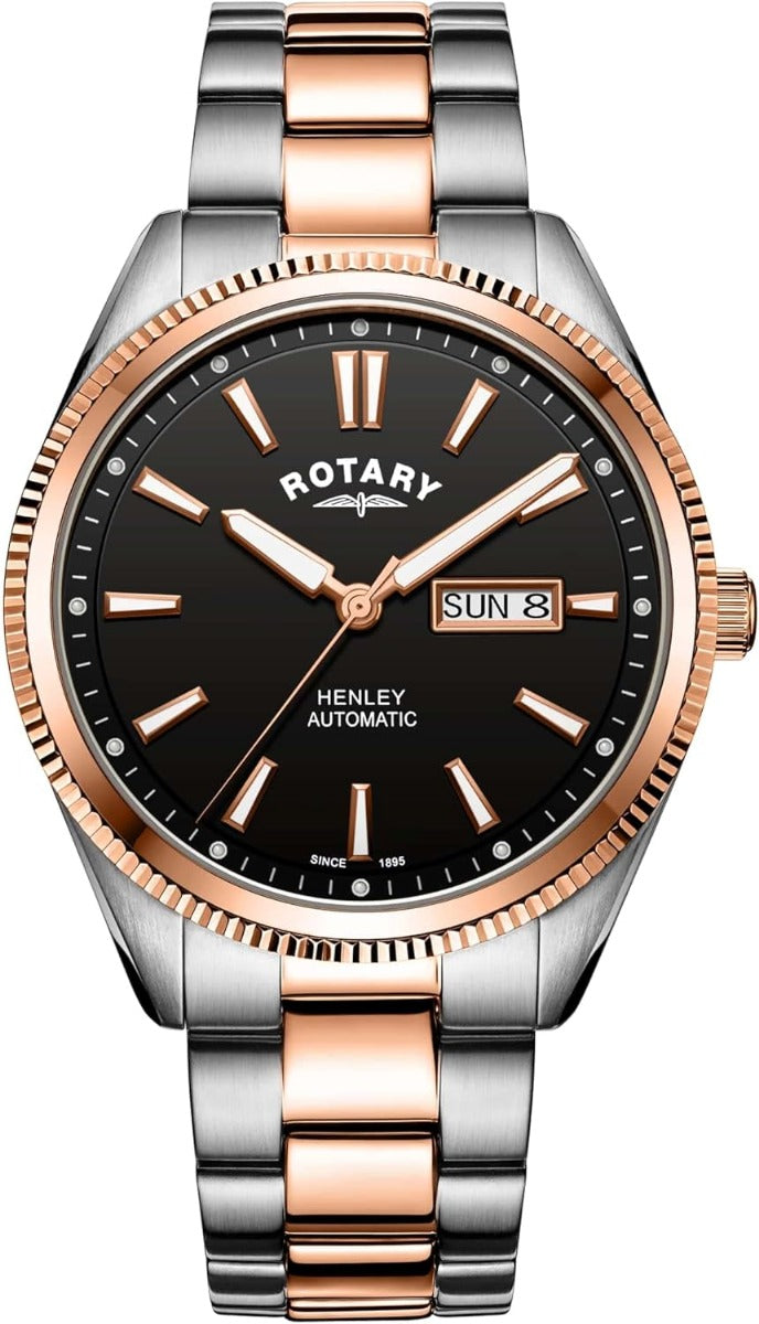 Rotary Gents Automatic Watch with Black Dial and Two Tone Bracelet GB05382/04