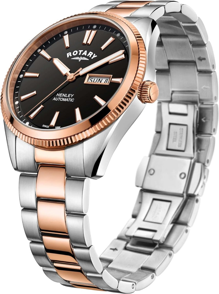 Rotary Gents Automatic Watch with Black Dial and Two Tone Bracelet GB05382/04