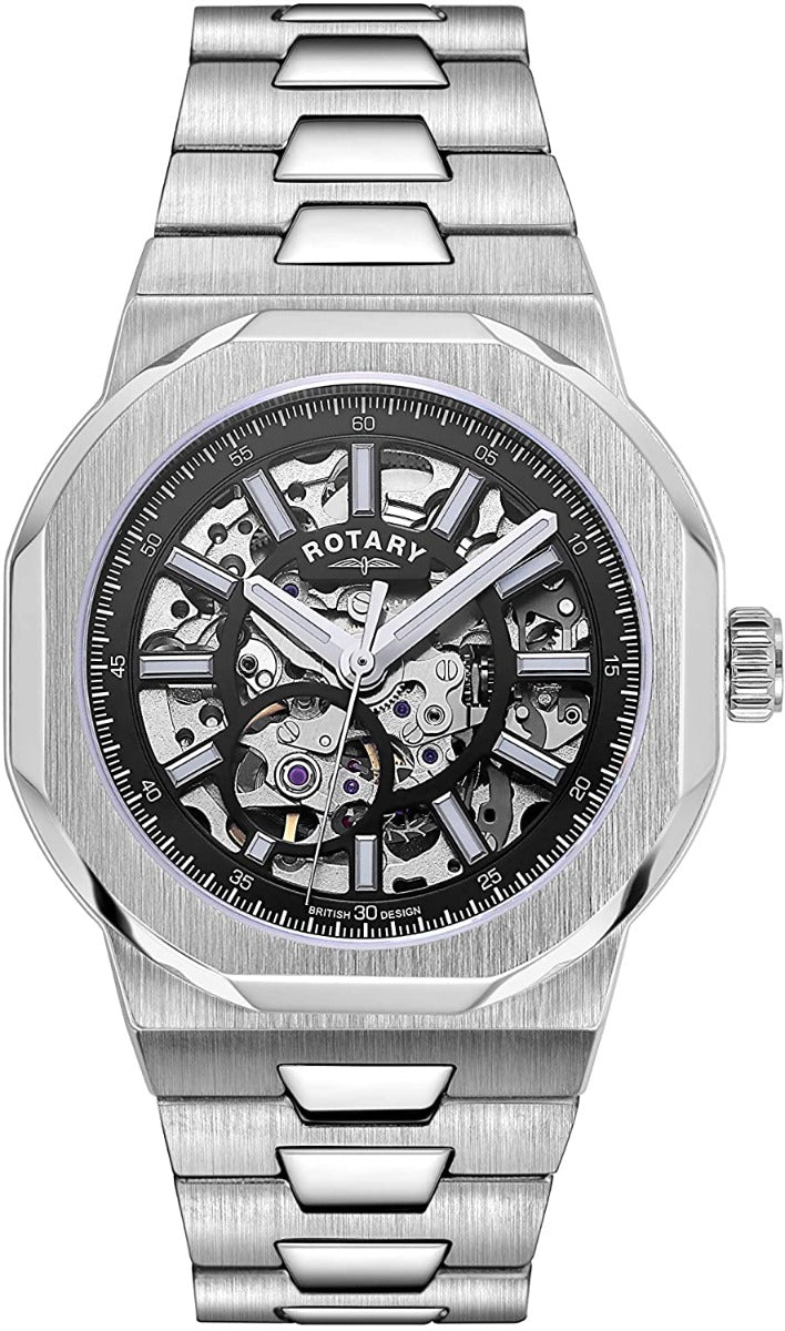 Rotary Men's Automatic Skeleton Watch with Silver Strap GB05415/04