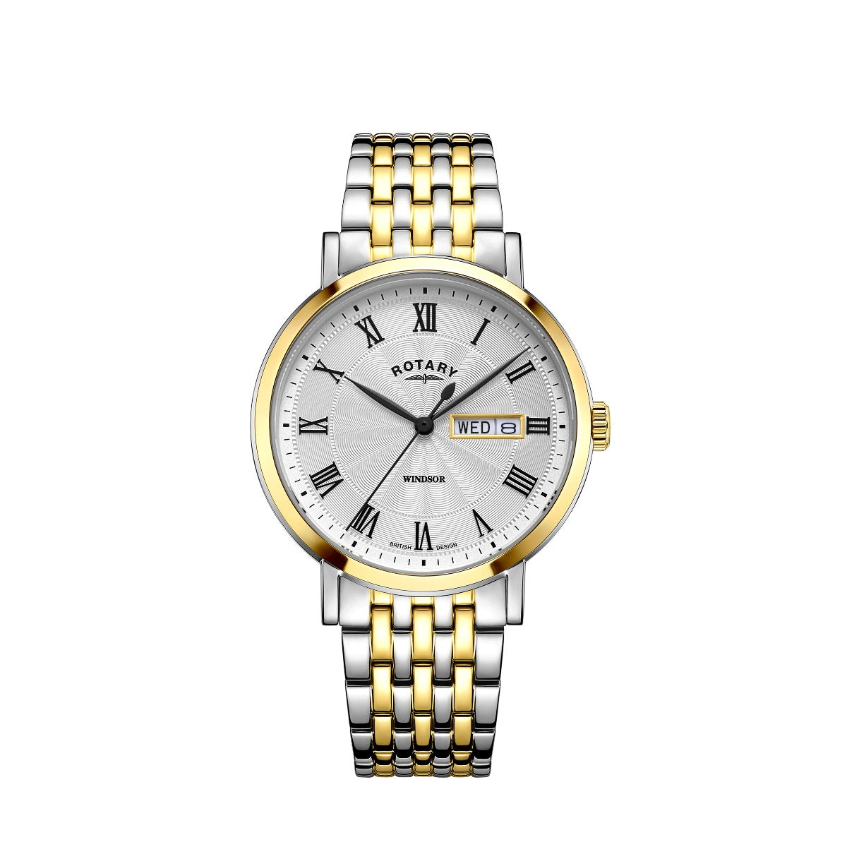 Rotary Mens Windsor Watch with Silver Sunray Dial and Two Tone Bracelet GB05421/01