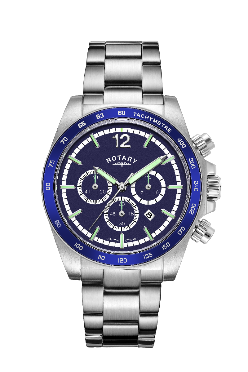Rotary Mens Henley Chronograph Watch with Blue Dial & Silver Bracelet GB05440/05