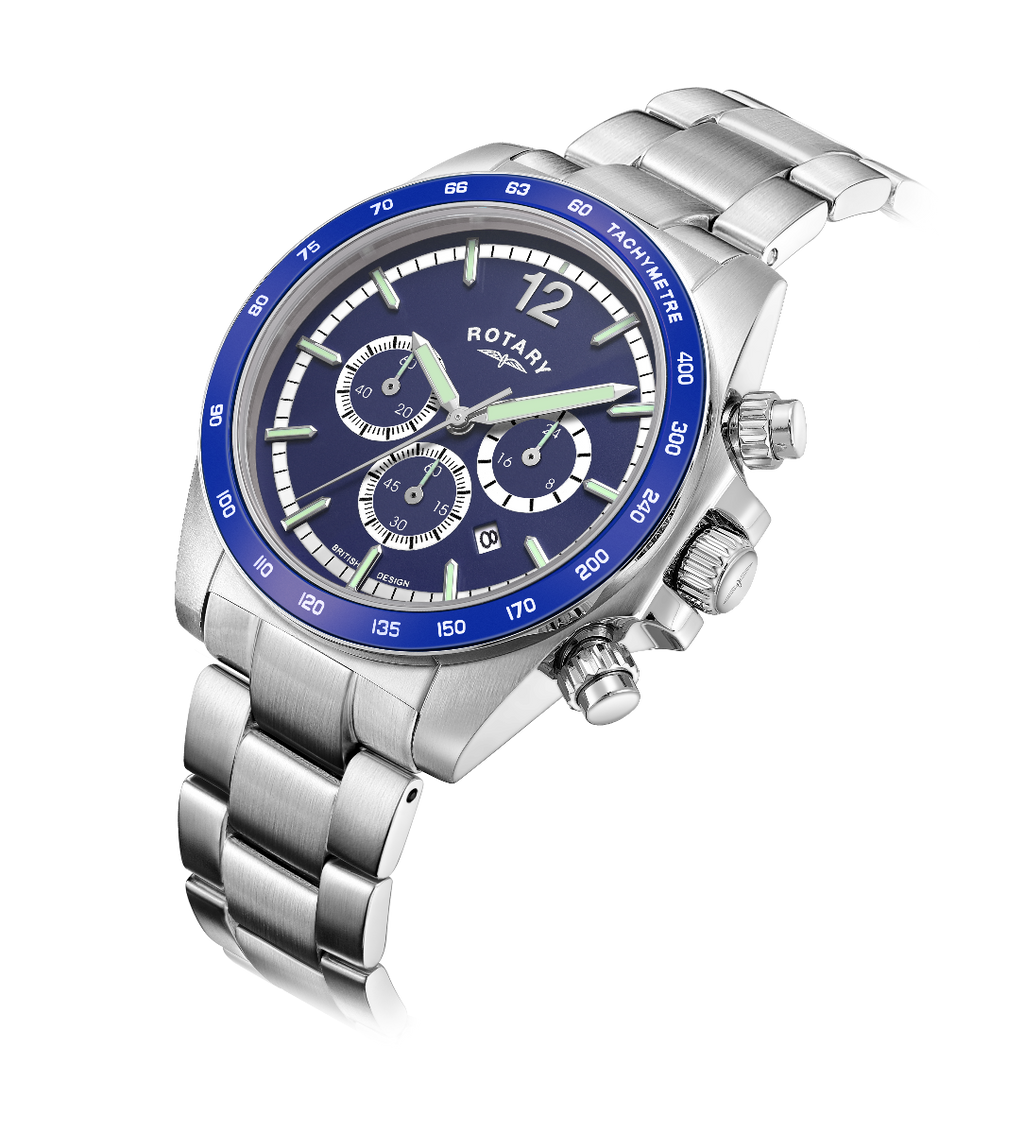 Rotary Mens Henley Chronograph Watch with Blue Dial & Silver Bracelet GB05440/05
