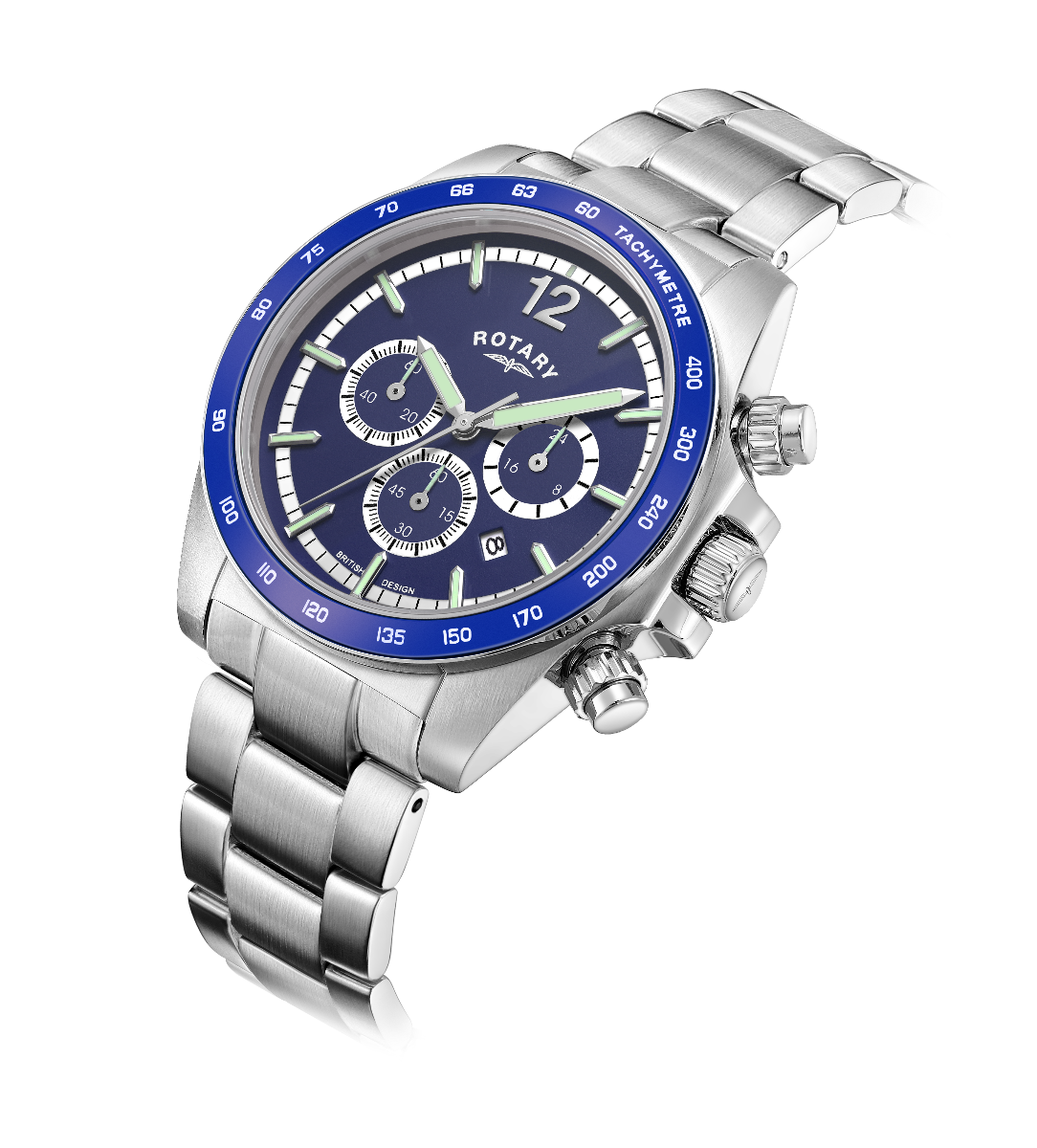 Rotary Mens Henley Chronograph Watch with Blue Dial & Silver Bracelet GB05440/05