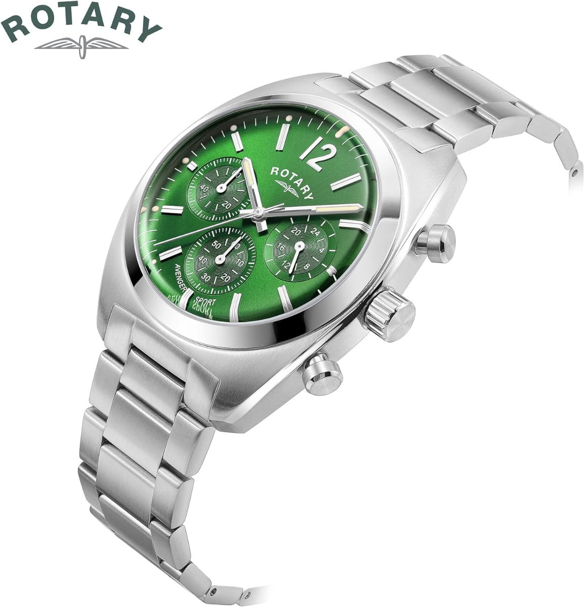 Rotary Gents Chronograph Watch with Green Dial and Silver Bracelet GB05485/24