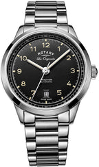 Rotary Men's Automatic Watch with Black Dial and Silver coloured Bracelet GB90184/19