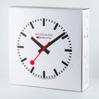 Cloc Wal Mondaine gydag Wyneb Gwyn a Chas Coch A990.CLOCK.11SBC