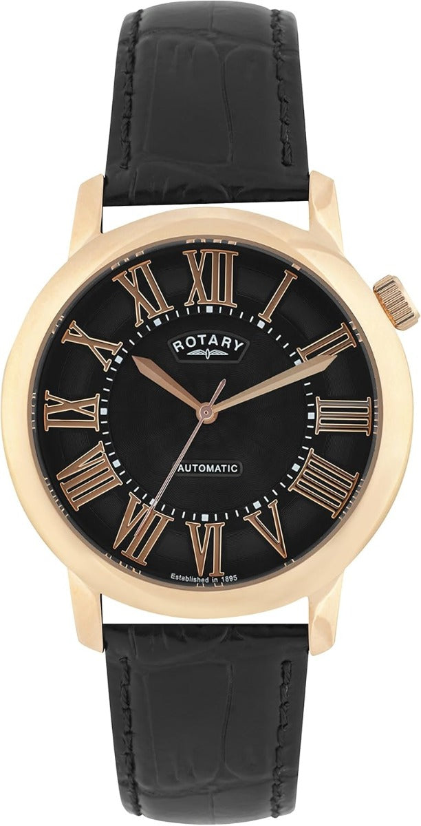 Rotary Men's Automatic Watch with Black Dial and Black Leather Strap GLE000012/10S