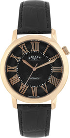 Rotary Men's Automatic Watch with Black Dial and Black Leather Strap GLE000012/10S
