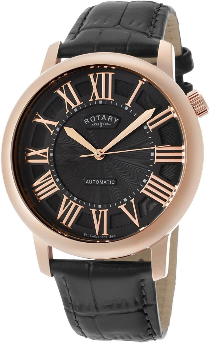 Rotary Men's Automatic Watch with Black Dial and Black Leather Strap GLE000012/10S