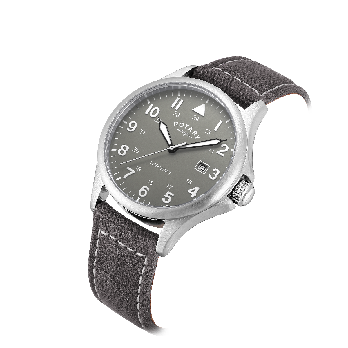 Rotary Mens Pilot Watch with Grey Dial and Grey Canvas Strap GS00473/48