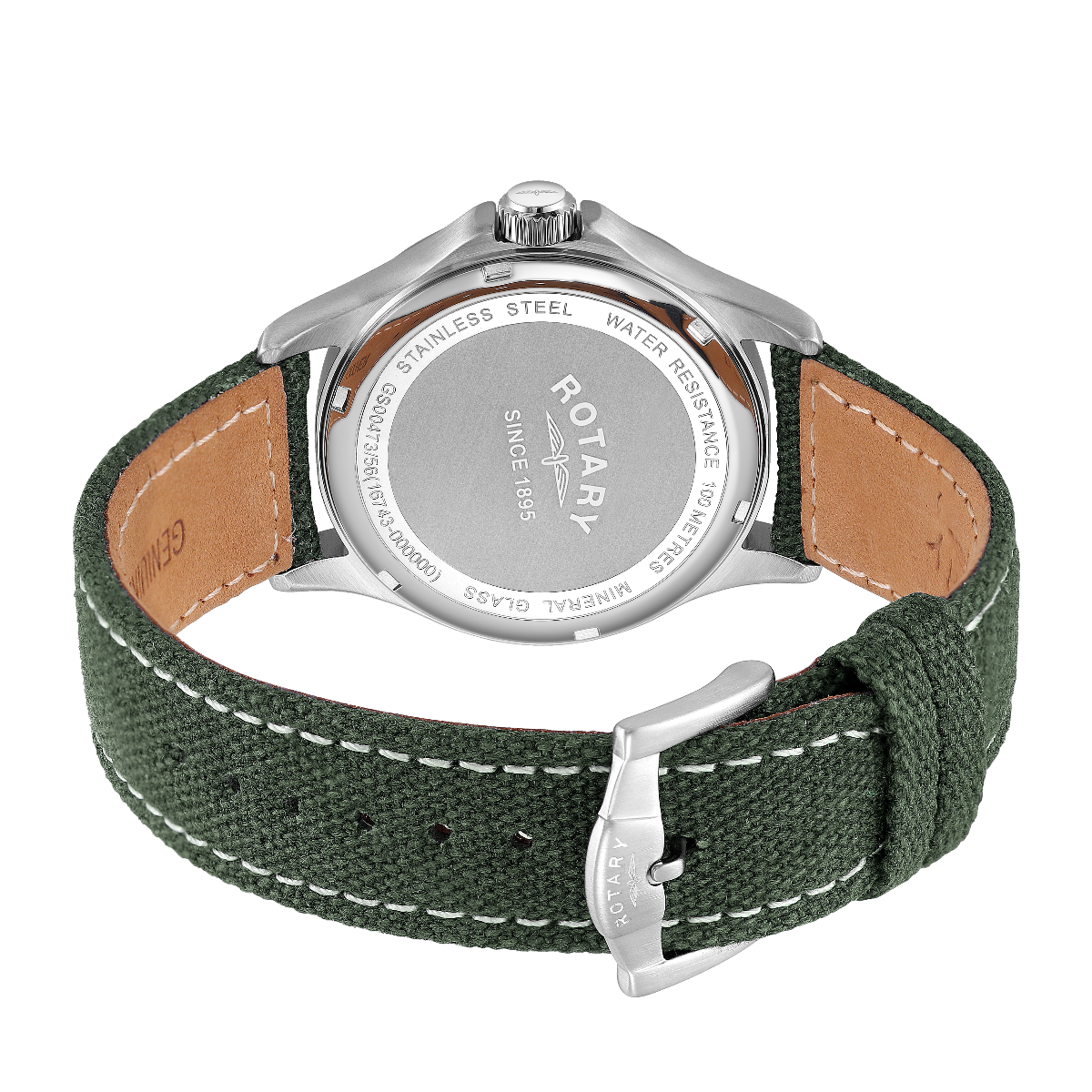 Rotary Mens Pilot Watch with Green Dial and Green Canvas Strap GS00473/56
