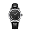 Clocwaith Dynion Vintage Rotary gyda Strap Lledr Du a Deial Du GS02424/04