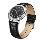 Clocwaith Dynion Vintage Rotary gyda Strap Lledr Du a Deial Du GS02424/04