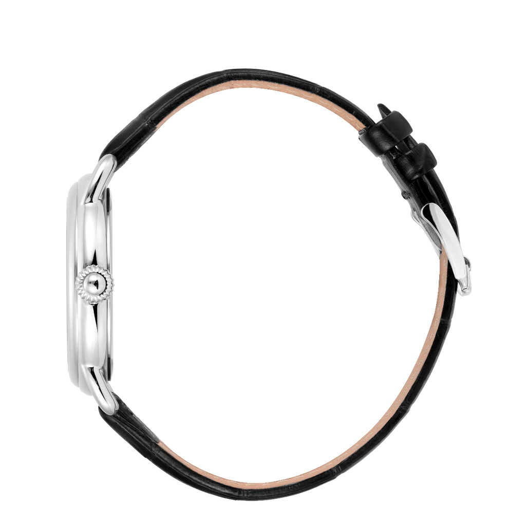Clocwaith Dynion Vintage Rotary gyda Strap Lledr Du a Deial Du GS02424/04