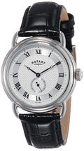 Clocwaith Vintage Rotari gydag Atalfa Ledr Ddu a Deial Arian GS02424/21