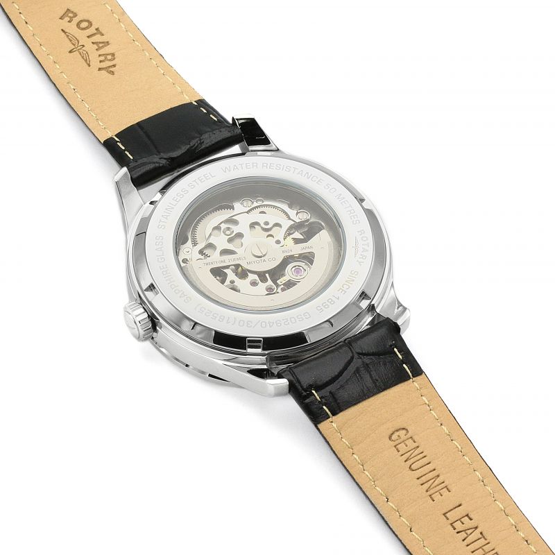 Rotary Greenwich Mens Automatic Watch With With Black Dial and Black Strap GS02940/30