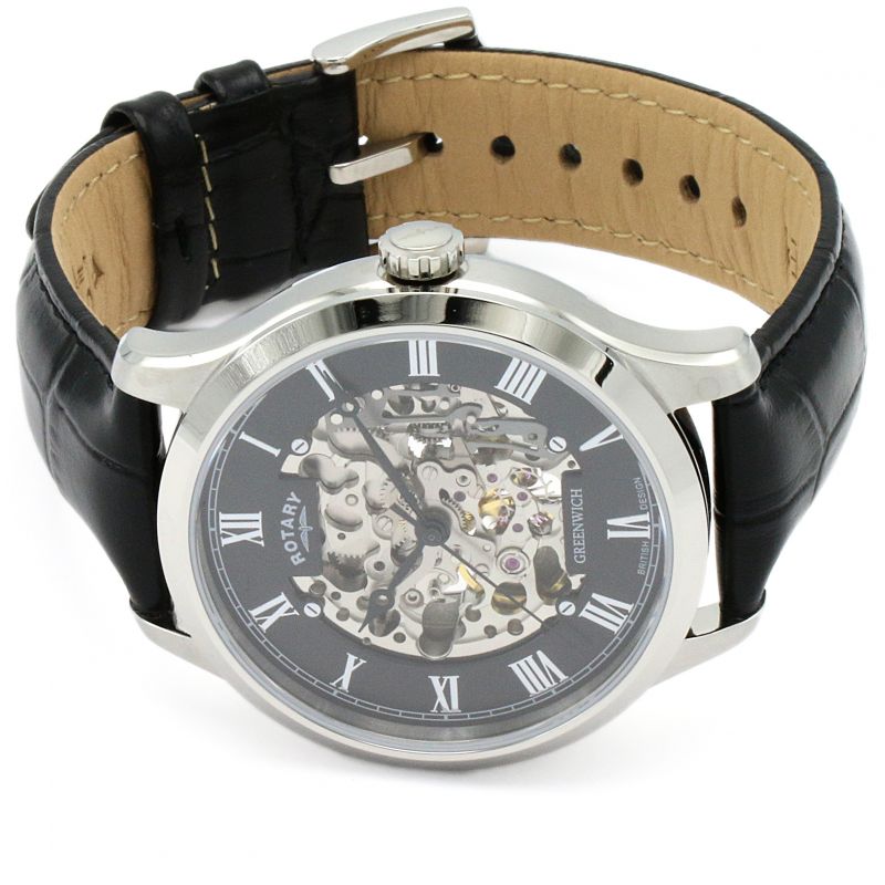 Rotary Greenwich Mens Automatic Watch With With Black Dial and Black Strap GS02940/30