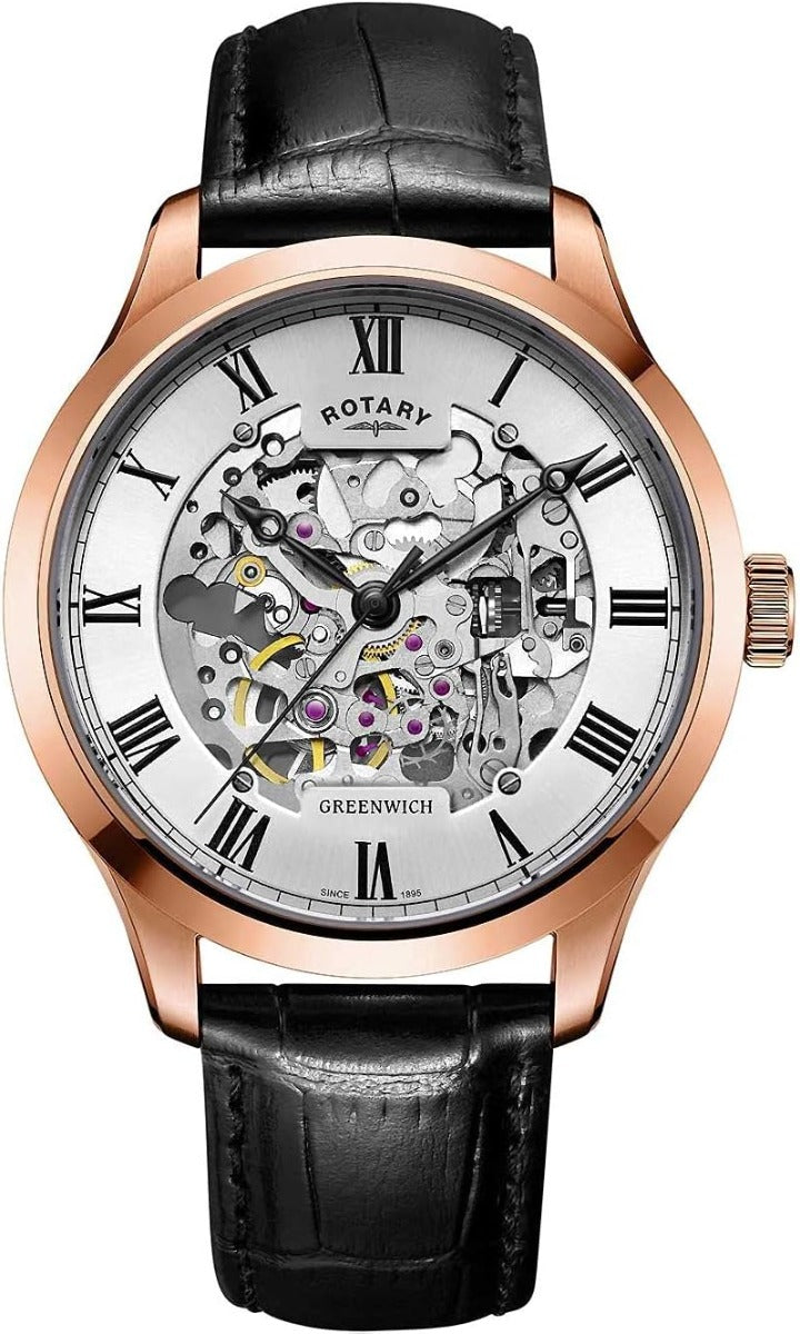 Rotary Men Automatic Watch with Silver Dial and Black Strap GS02942/01