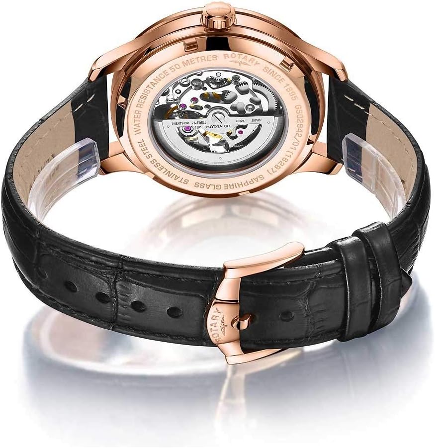 Rotary Men Automatic Watch with Silver Dial and Black Strap GS02942/01