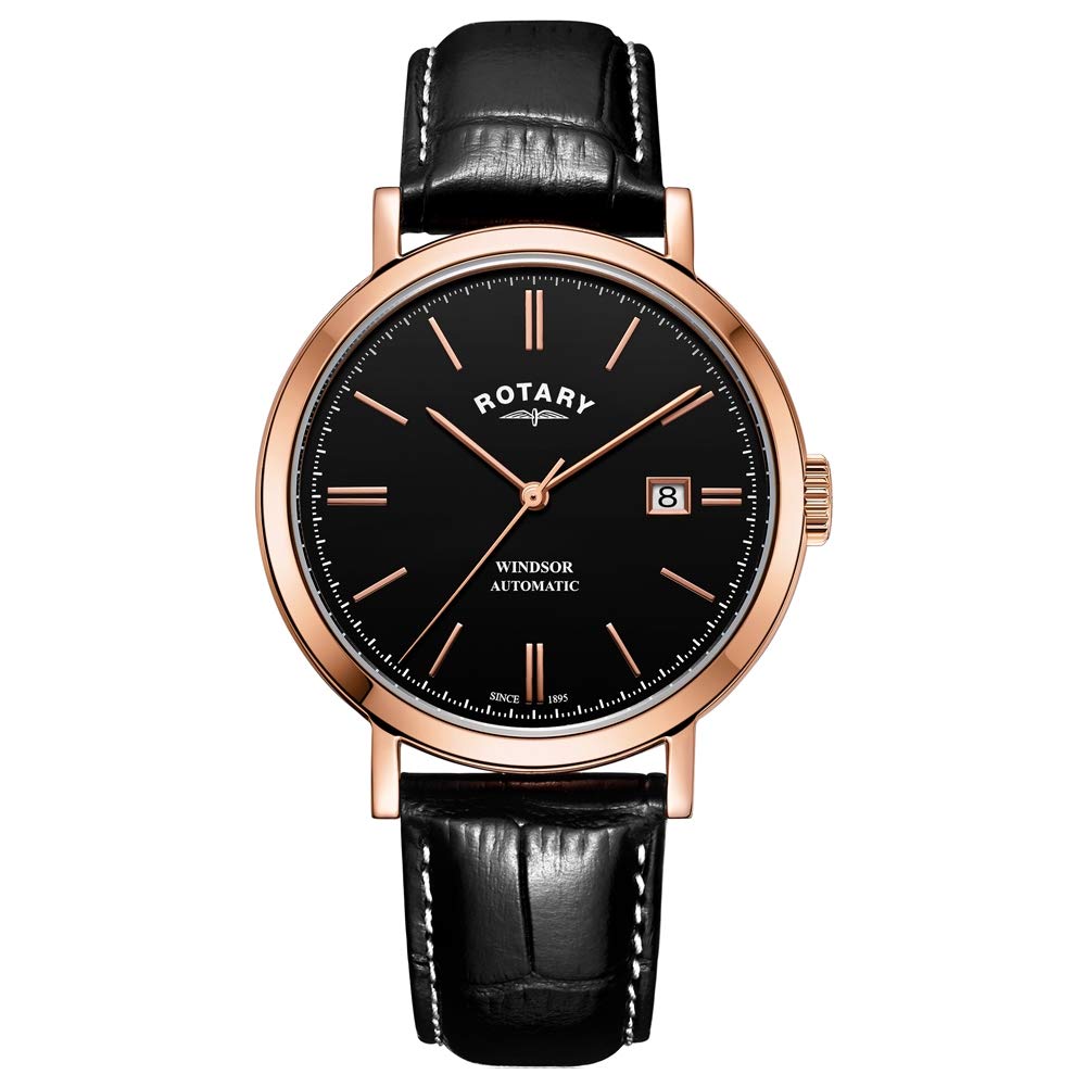 Rotary Mens Windsor Black Dial Black Leather Strap Automatic Watch GS05319/04