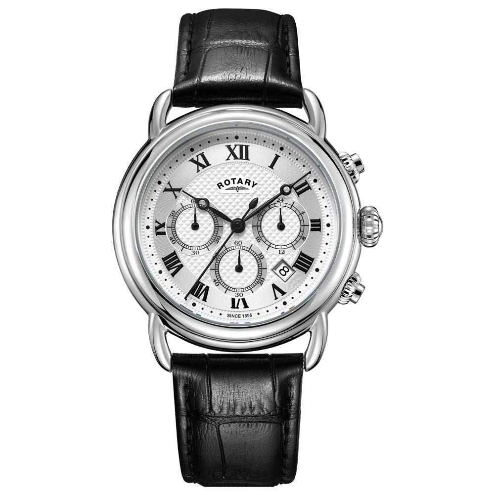Clocsen Graddfa Amser Dynion Rotary Canterbury GS05330/21 gyda Strap Lledr Du a Deial Arian