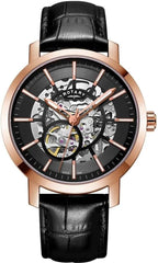 Rotary Mens Automatic Watch with Black Dial and Black Leather Strap GS05354/04