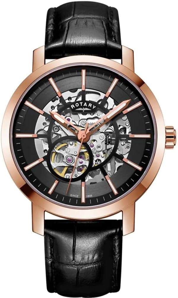 Rotary Mens Automatic Watch with Black Dial and Black Leather Strap GS05354/04