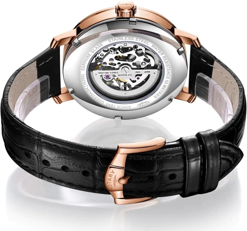 Rotary Mens Automatic Watch with Black Dial and Black Leather Strap GS05354/04