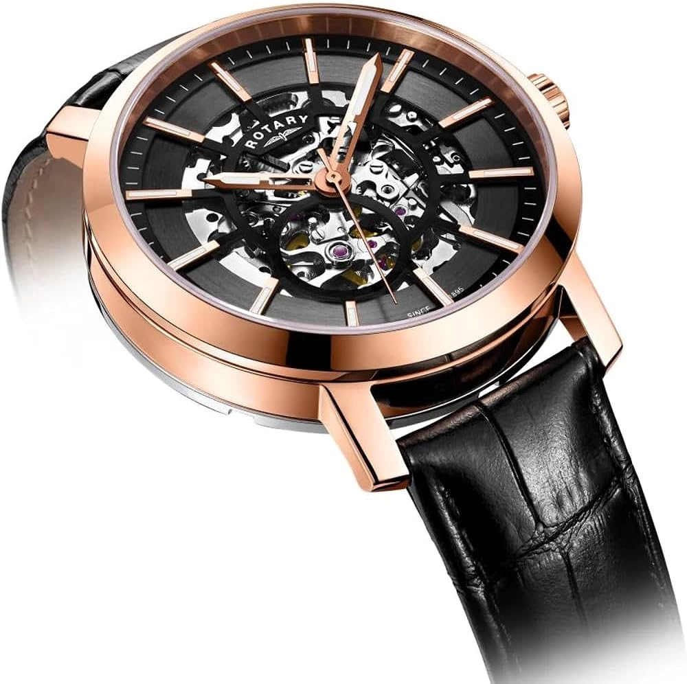 Rotary Mens Automatic Watch with Black Dial and Black Leather Strap GS05354/04