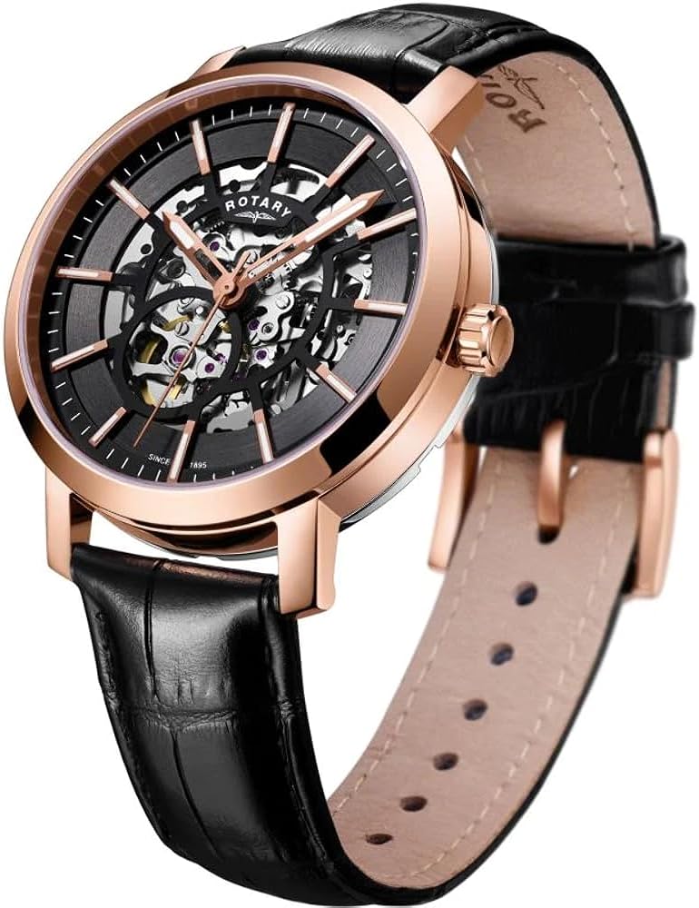 Rotary Mens Automatic Watch with Black Dial and Black Leather Strap GS05354/04