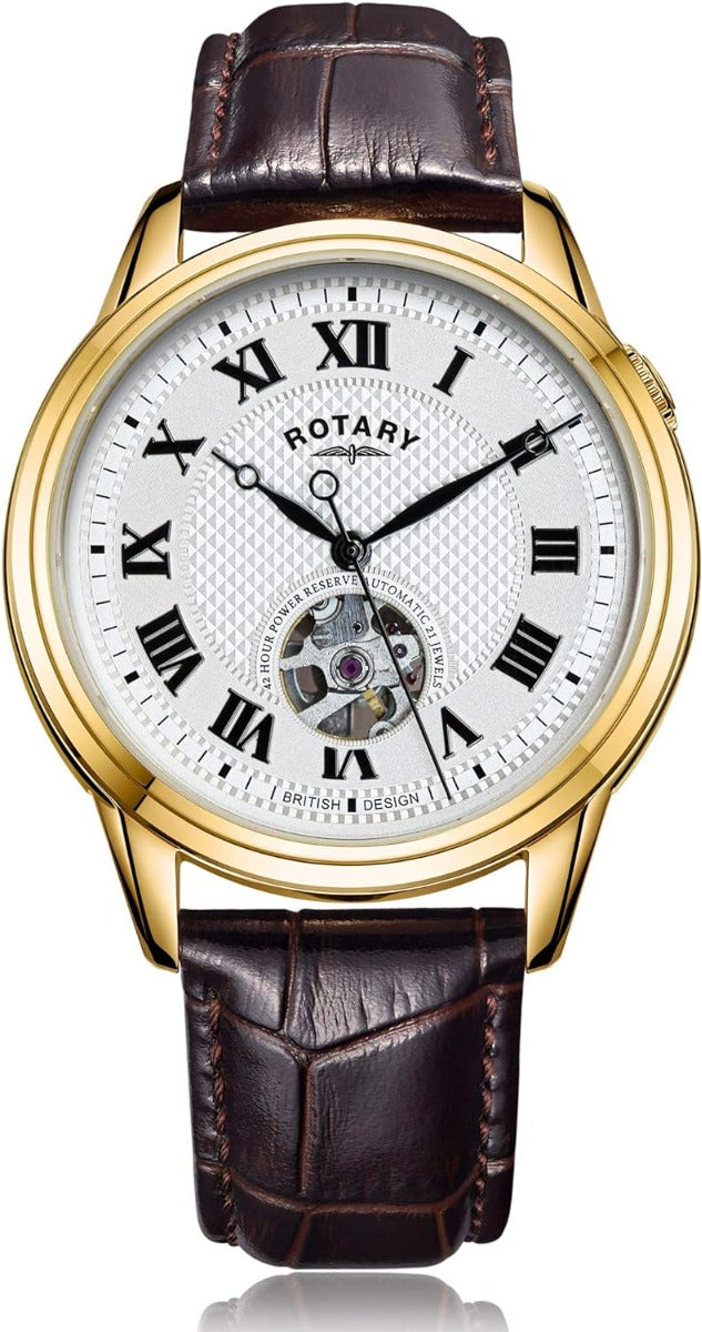 Rotary Cambridge Automatic Watch with Silver Dial and Brown Strap GS05368/70