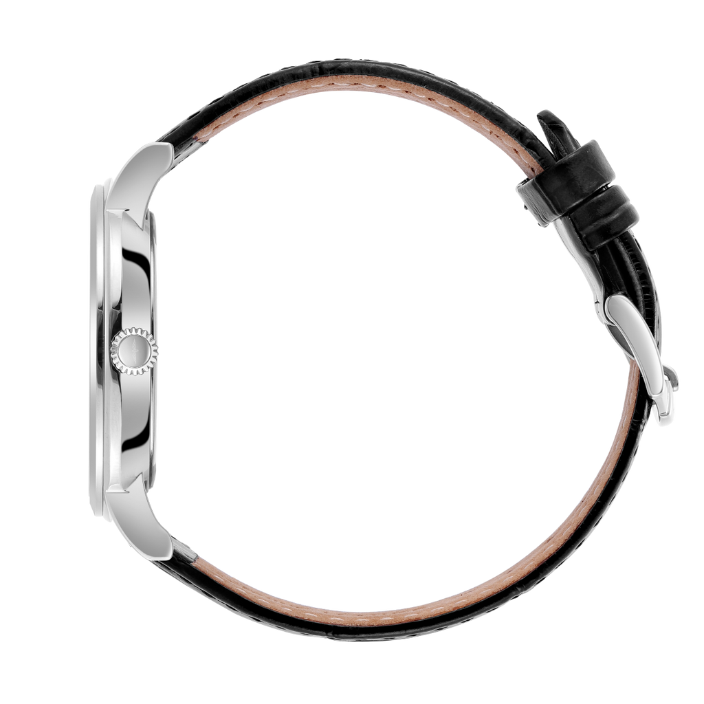 Cloc Dynion Rotary Windsor gyda Deial Arian a Strap Ledr Ddu GS05420/22