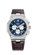 Gwyl Chronograff Dynion Rotary Regent gyda Deial Glas a Strap Lledr Brown GS05450/05
