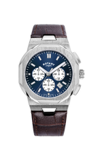 Gwyl Chronograff Dynion Rotary Regent gyda Deial Glas a Strap Lledr Brown GS05450/05