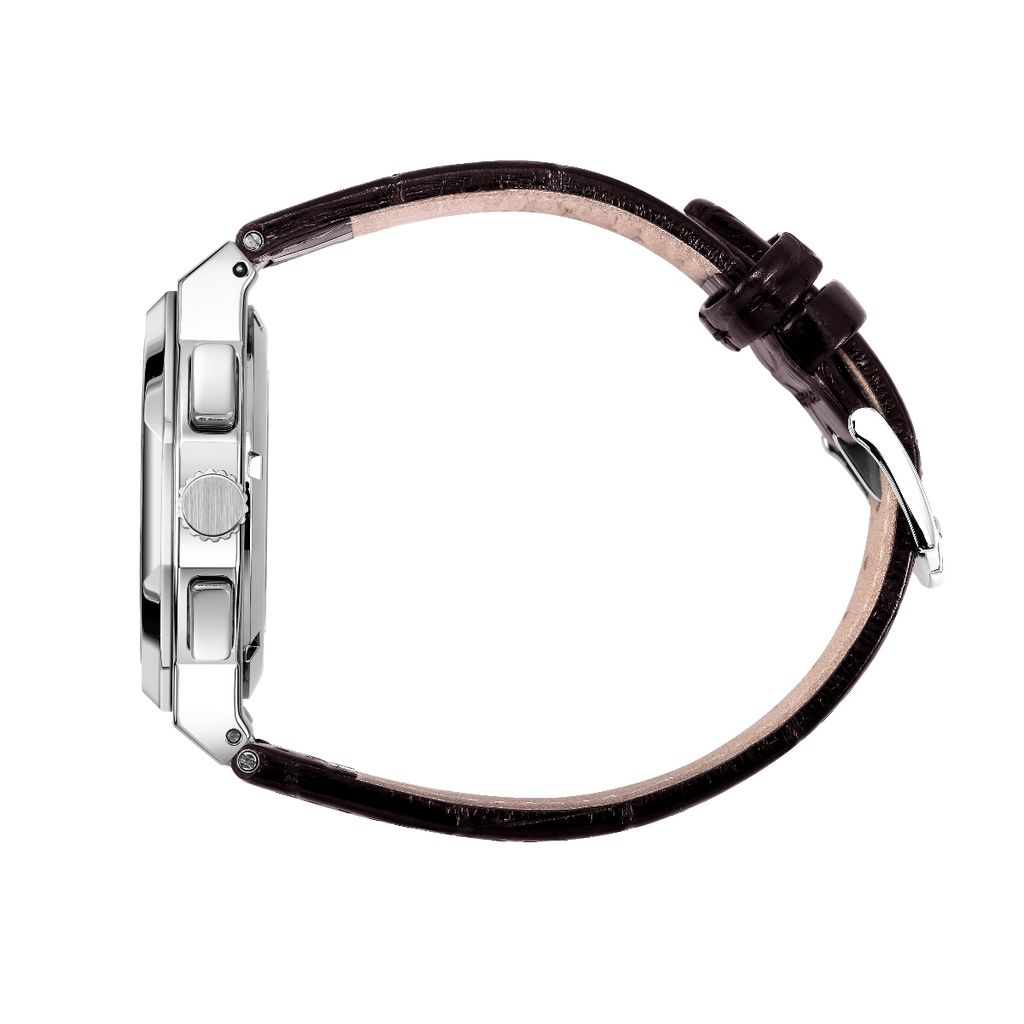 Gwyl Chronograff Dynion Rotary Regent gyda Deial Glas a Strap Lledr Brown GS05450/05