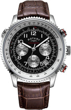Rotary Men's Chronograph Watch with Black Dial and Brown Strap GS03351/19