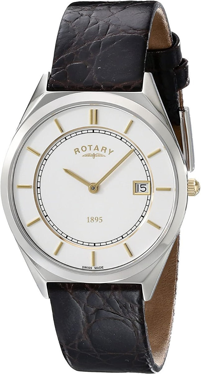 Rotary Men's Watch with White Dial and Brown Leather Strap GS08000/02