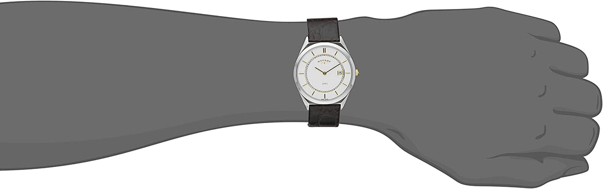 Rotary Men's Watch with White Dial and Brown Leather Strap GS08000/02