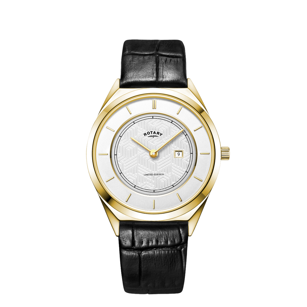 Rotary Ultraslim Men's Champagne Collection Watch with White Dial and Black Strap GS08007/02