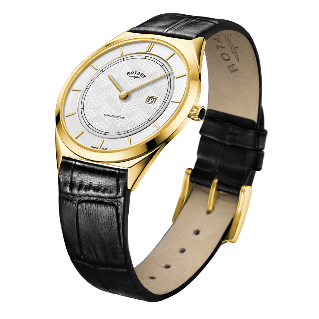 Rotary Ultraslim Men's Champagne Collection Watch with White Dial and Black Strap GS08007/02